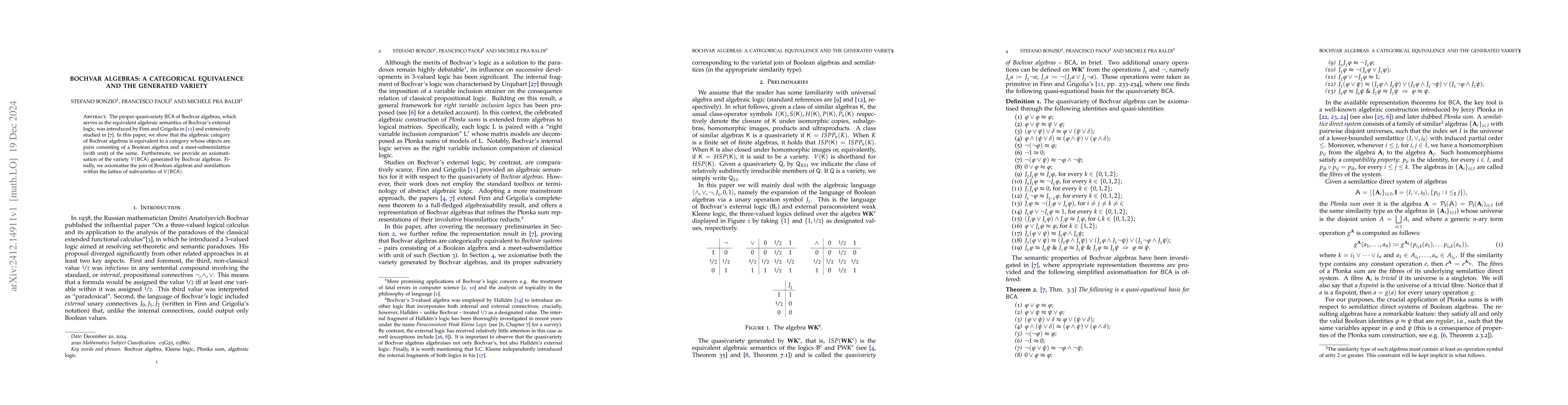 Thumbnail for Bochvar algebras: A categorical equivalence and the generated variety