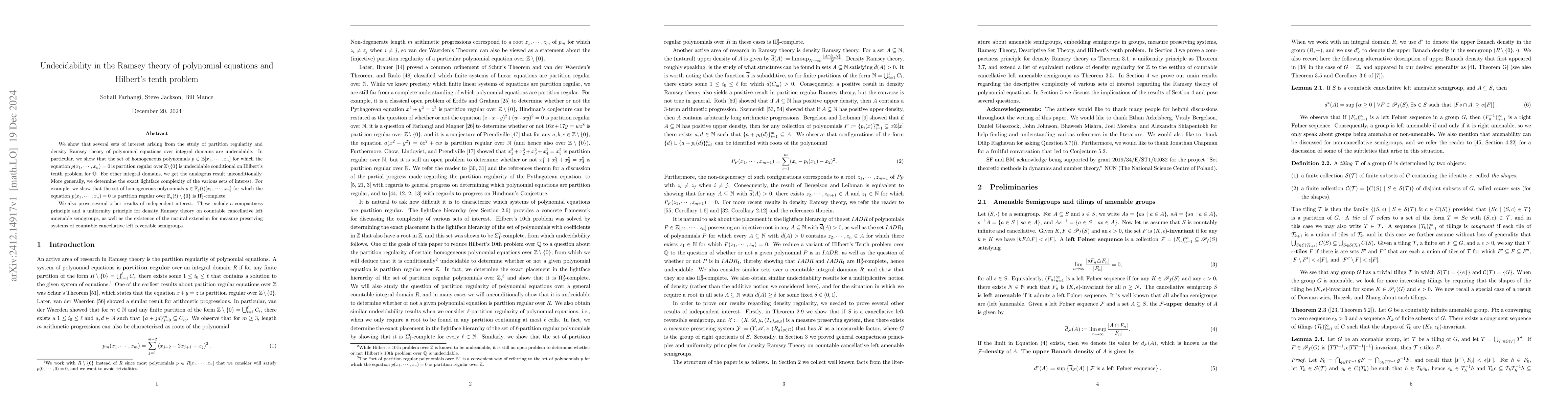 Thumbnail for Undecidability in the Ramsey theory of polynomial equations and
  Hilbert's tenth problem