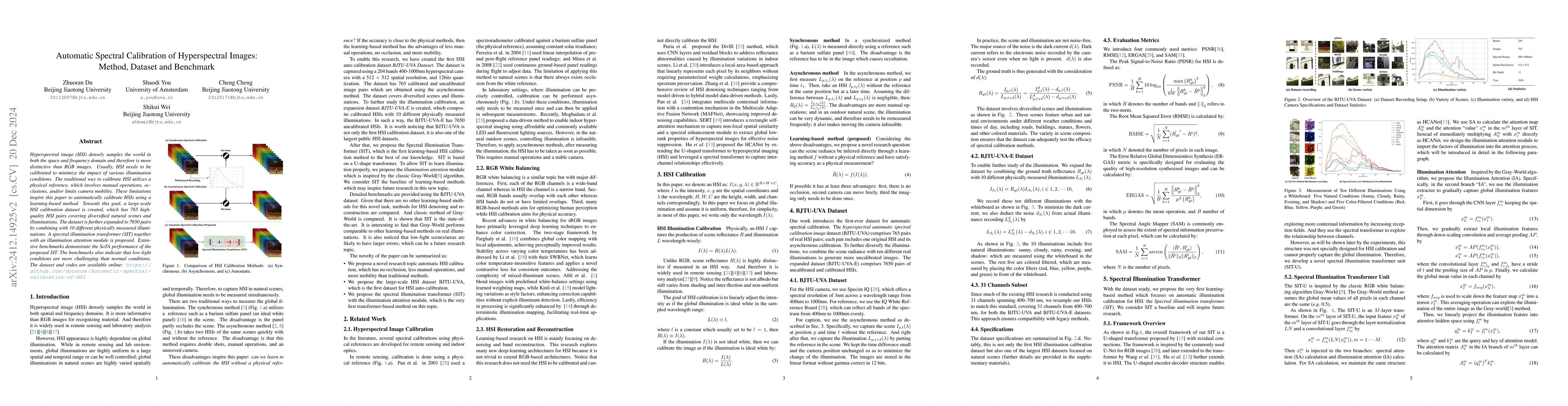 Thumbnail for Automatic Spectral Calibration of Hyperspectral Images:Method, Dataset
  and Benchmark