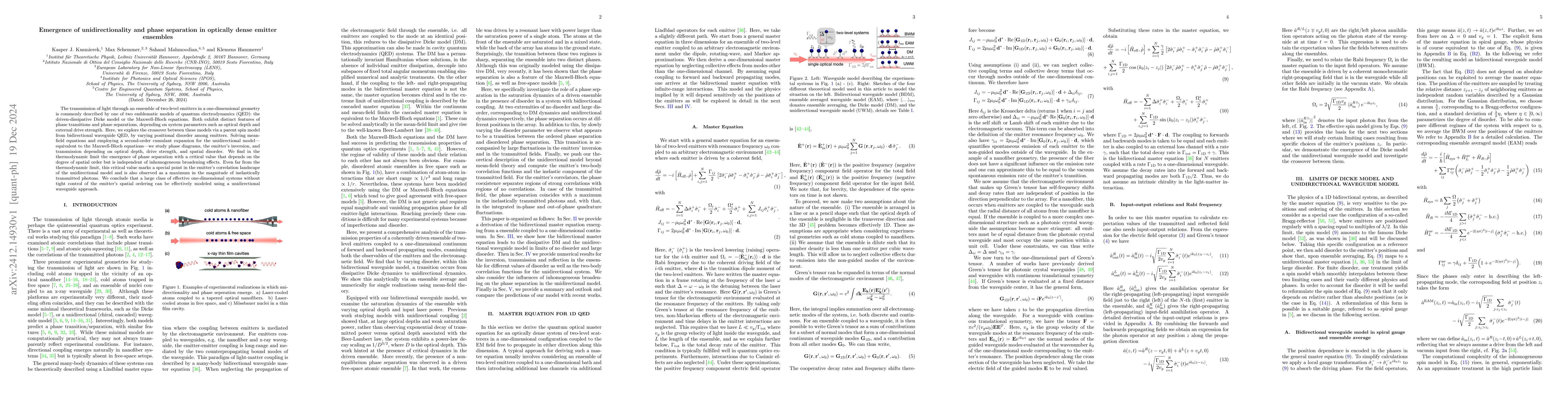 Thumbnail for Emergence of unidirectionality and phase separation in optically dense
  emitter ensembles