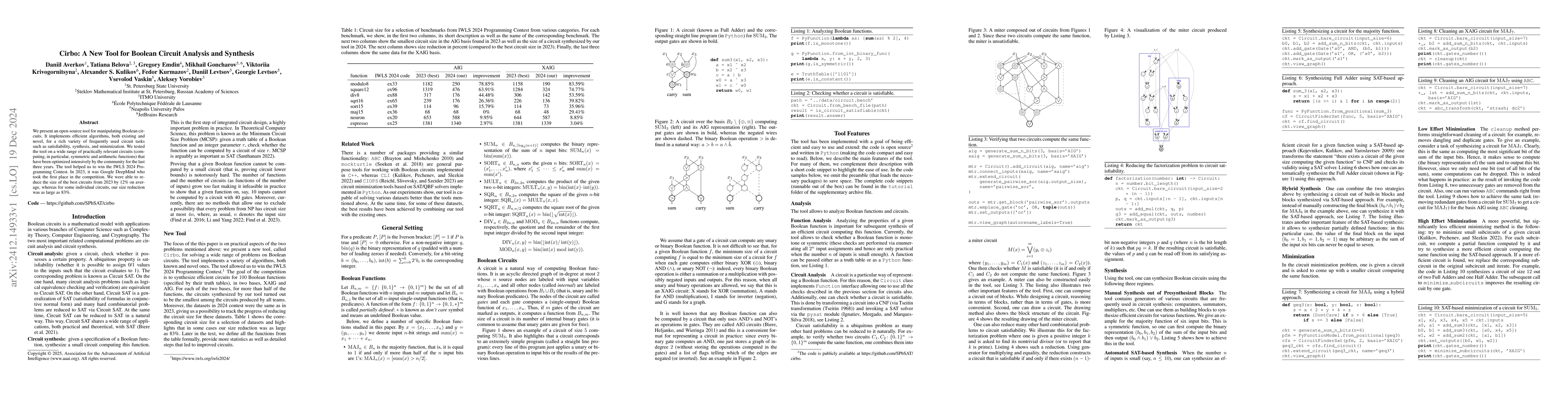 Thumbnail for Cirbo: A New Tool for Boolean Circuit Analysis and Synthesis