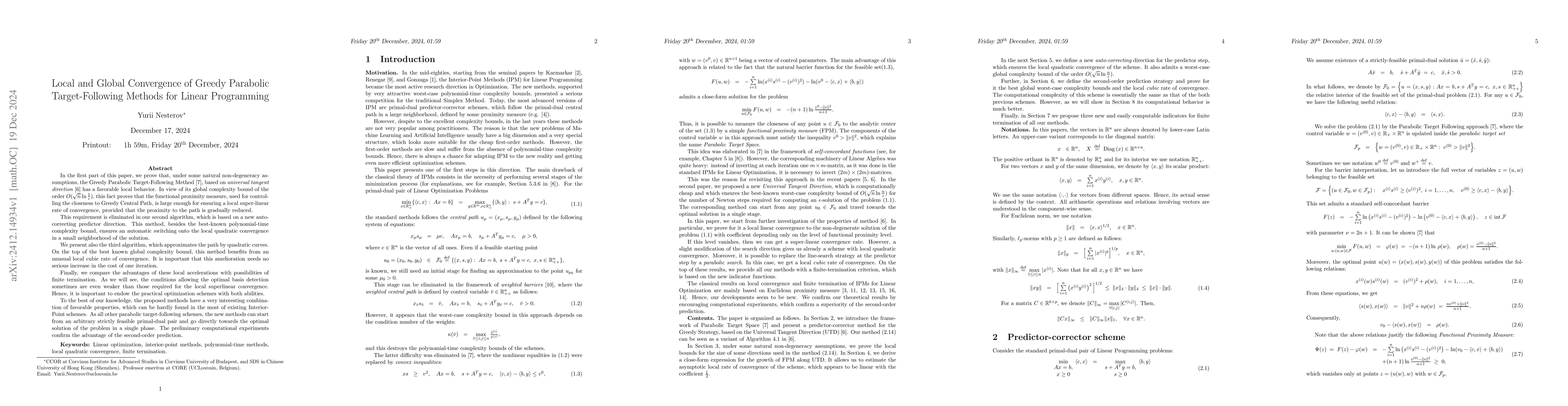 Thumbnail for Local and Global Convergence of Greedy Parabolic Target-Following
  Methods for Linear Programming
