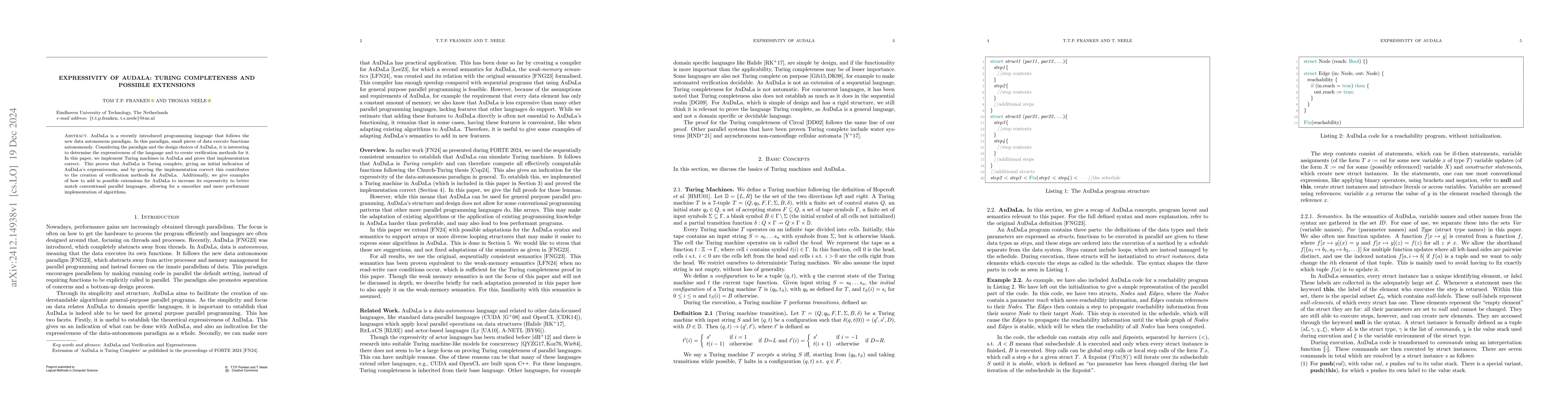 Thumbnail for Expressivity of AuDaLa: Turing Completeness and Possible Extensions