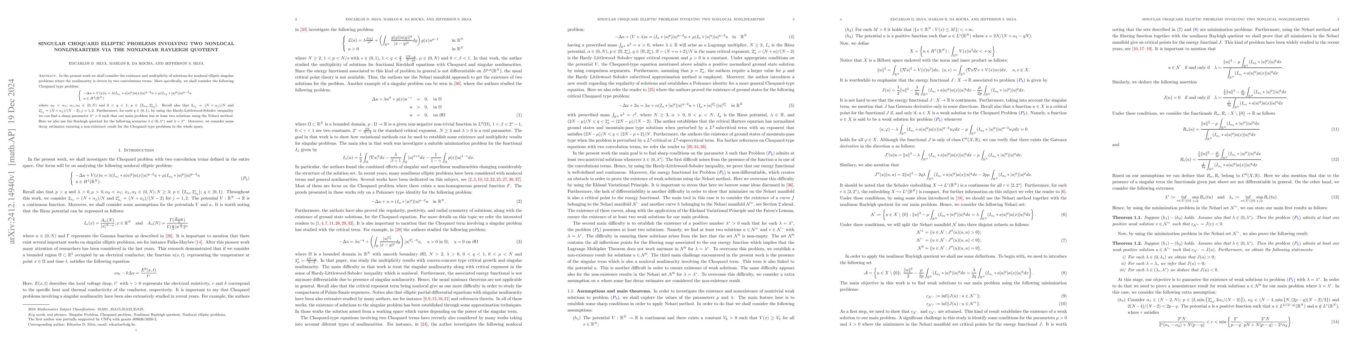 Thumbnail for Singular Choquard elliptic problems involving two nonlocal
  nonlinearities via the nonlinear Rayleigh quotient