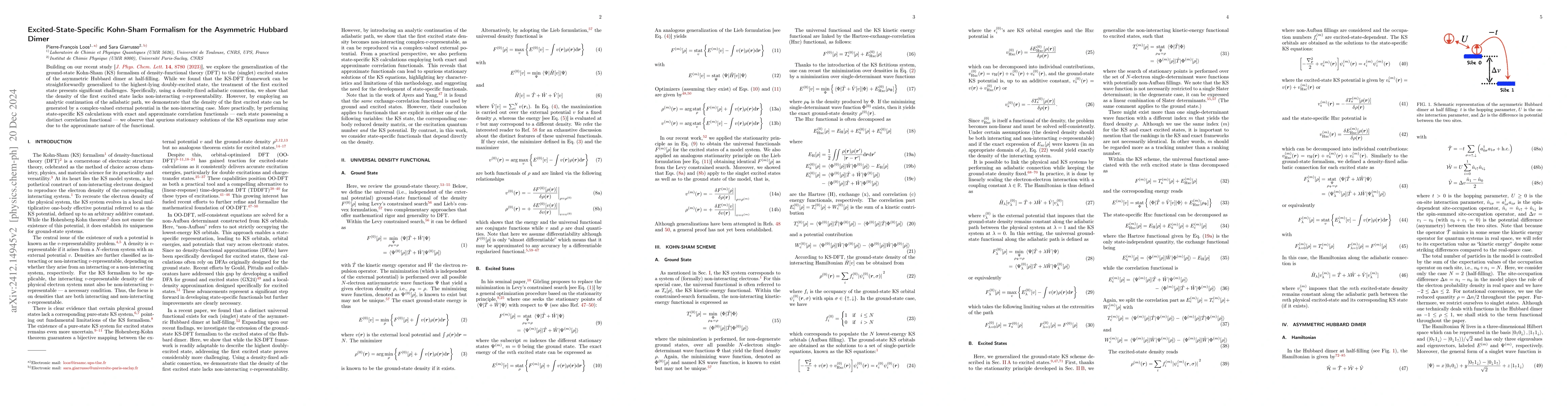 Thumbnail for Excited-State-Specific Kohn-Sham Formalism for the Asymmetric Hubbard
  Dimer