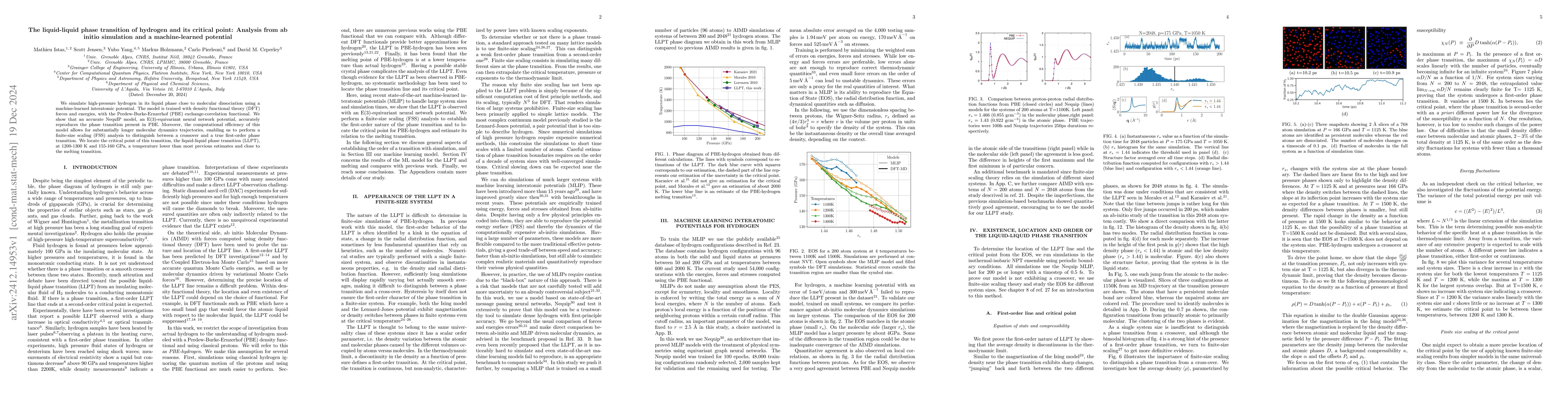 Thumbnail for The liquid-liquid phase transition of hydrogen and its critical point:
  Analysis from ab initio simulation and a machine-learned potential