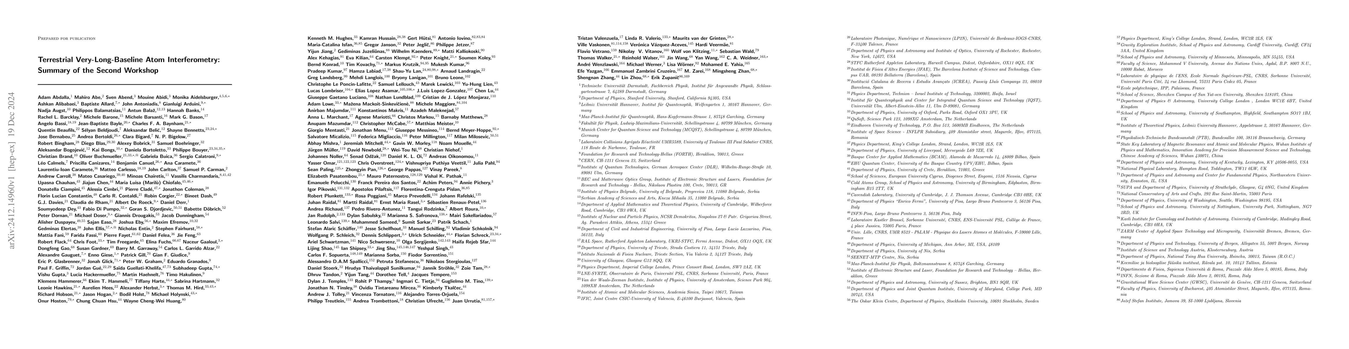 Thumbnail for Terrestrial Very-Long-Baseline Atom Interferometry: Summary of the
  Second Workshop