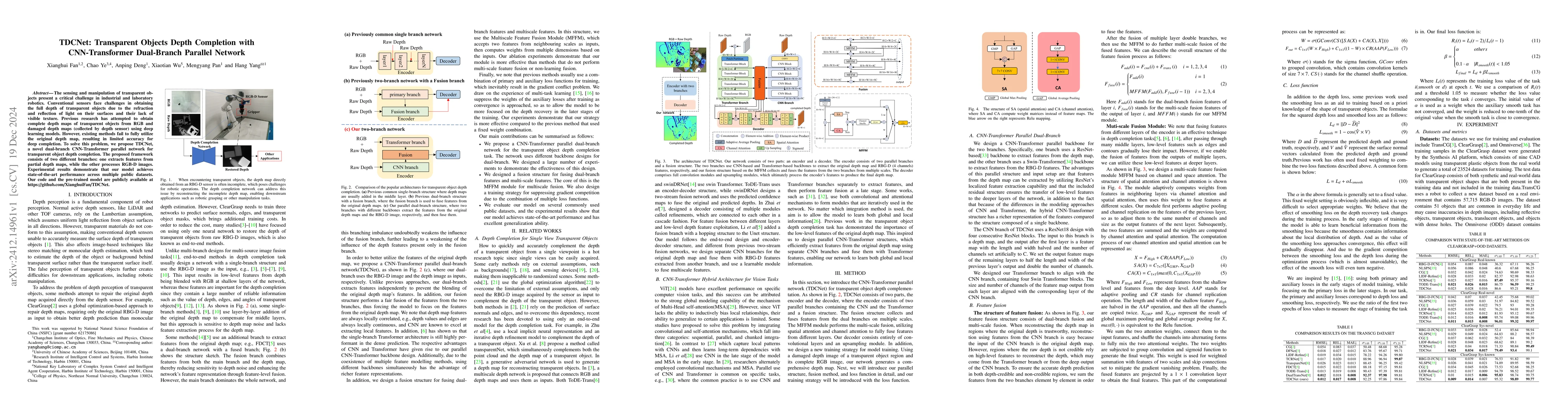Thumbnail for TDCNet: Transparent Objects Depth Completion with CNN-Transformer
  Dual-Branch Parallel Network
