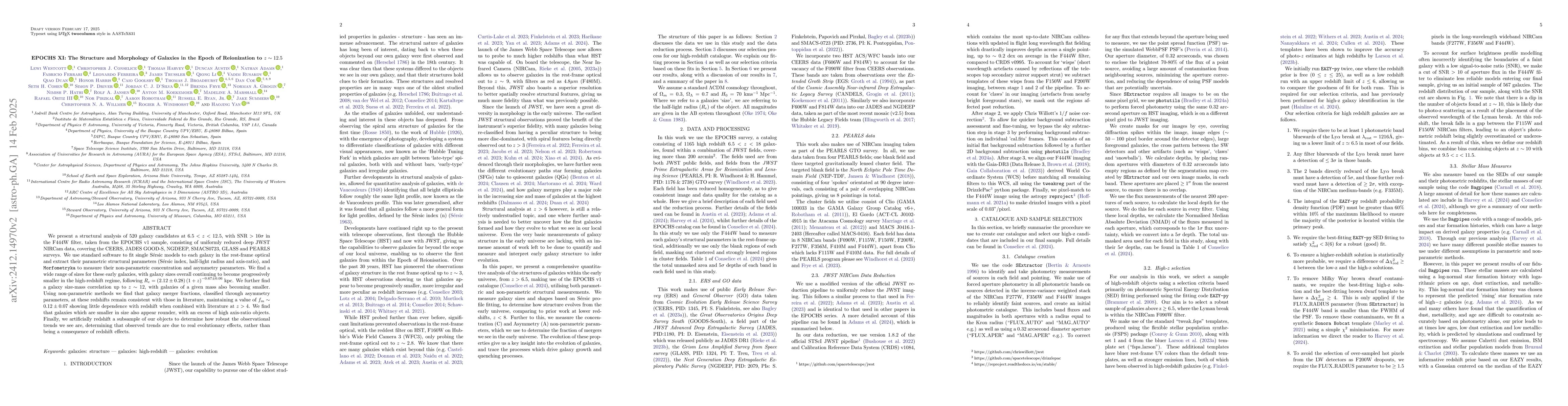Thumbnail for EPOCHS XI: The Structure and Morphology of Galaxies in the Epoch of
  Reionization to z ~ 12.5