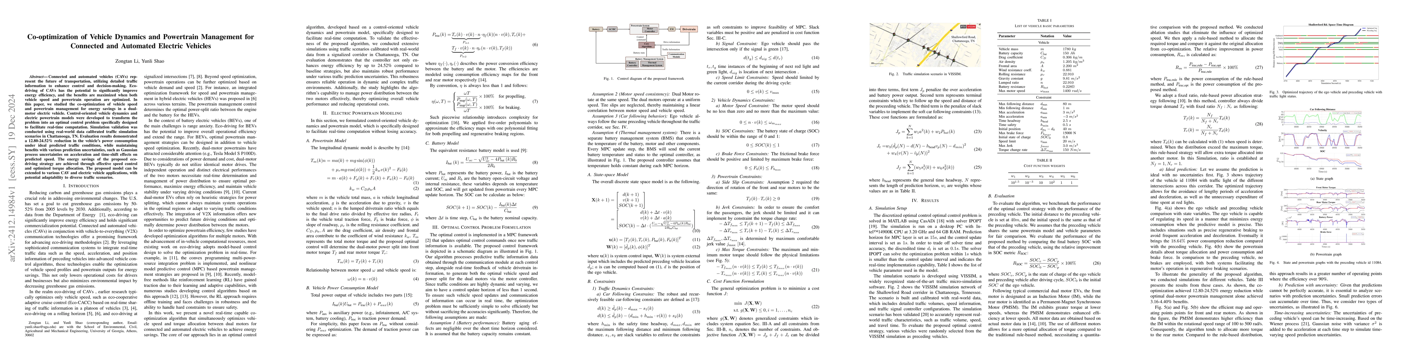 Thumbnail for Co-optimization of Vehicle Dynamics and Powertrain Management for
  Connected and Automated Electric Vehicles