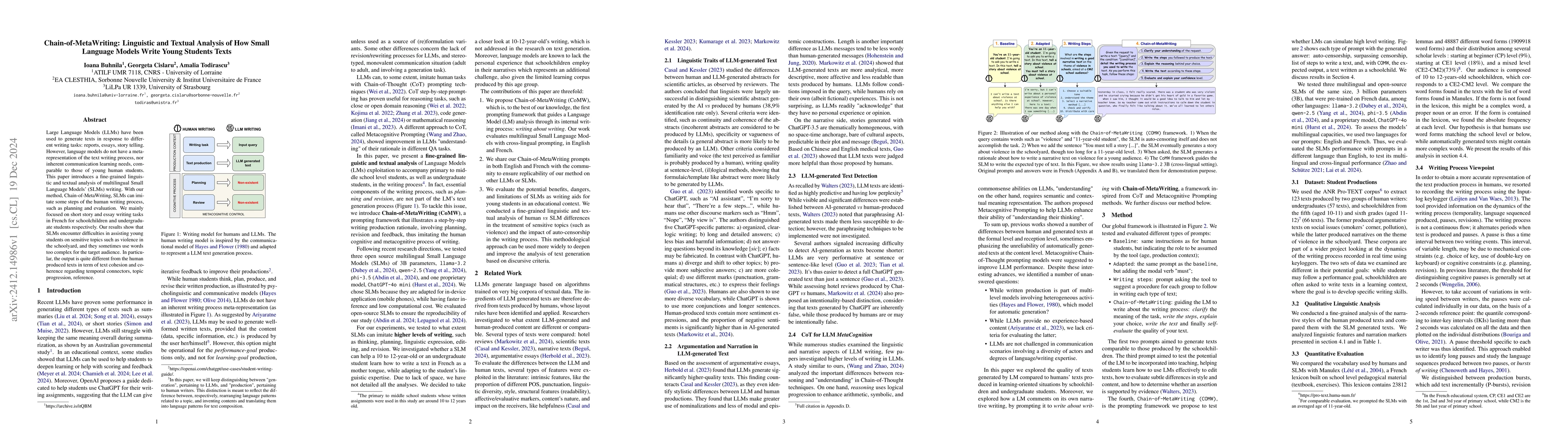 Thumbnail for Chain-of-MetaWriting: Linguistic and Textual Analysis of How Small
  Language Models Write Young Students Texts