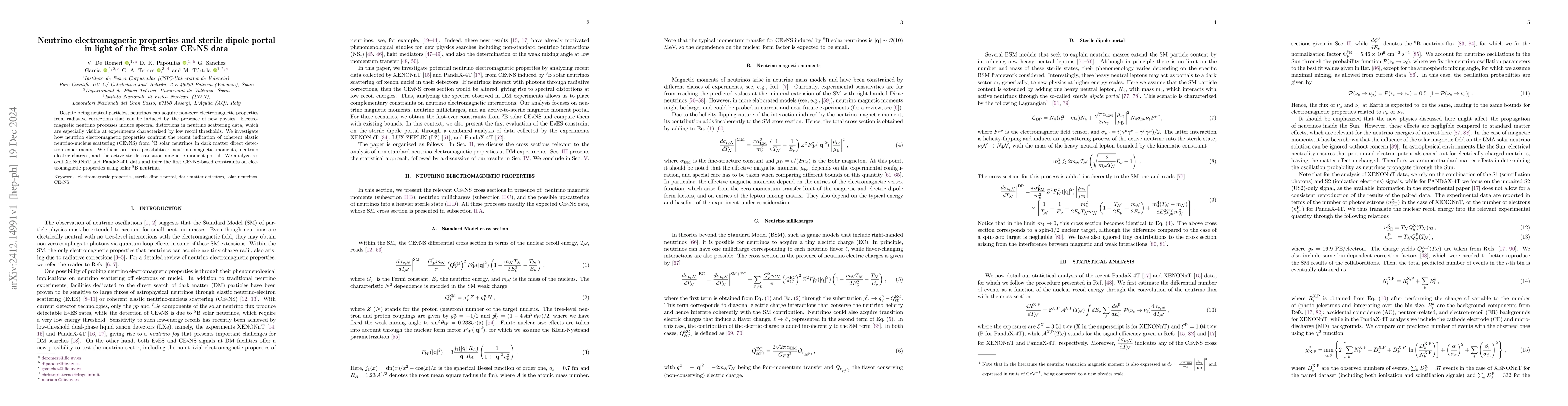 Thumbnail for Neutrino electromagnetic properties and sterile dipole portal in light
  of the first solar CE$ν$NS data