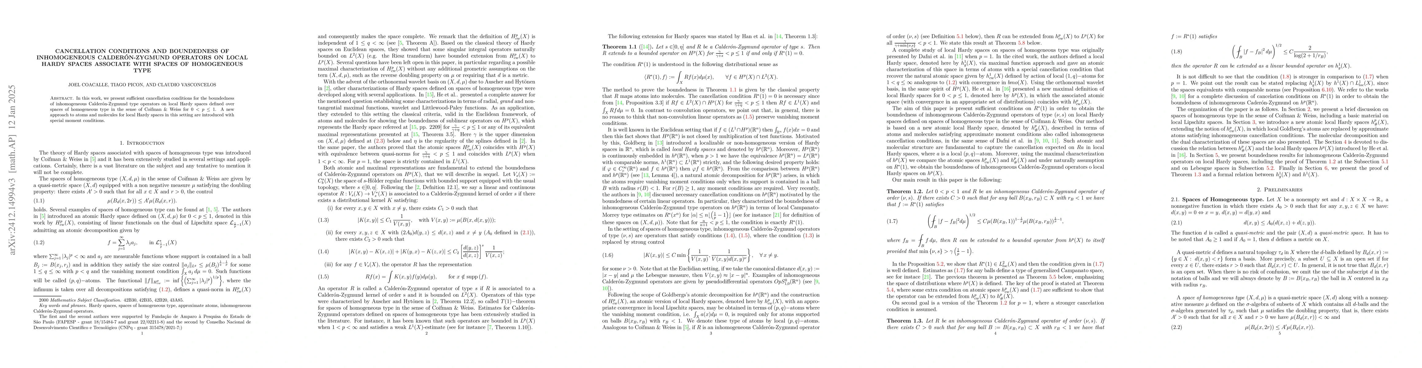 Thumbnail for Cancellation conditions and boundedness of Inhomogeneous
  Calderón-Zygmund operators on local Hardy spaces associate with spaces of
  homogeneous type