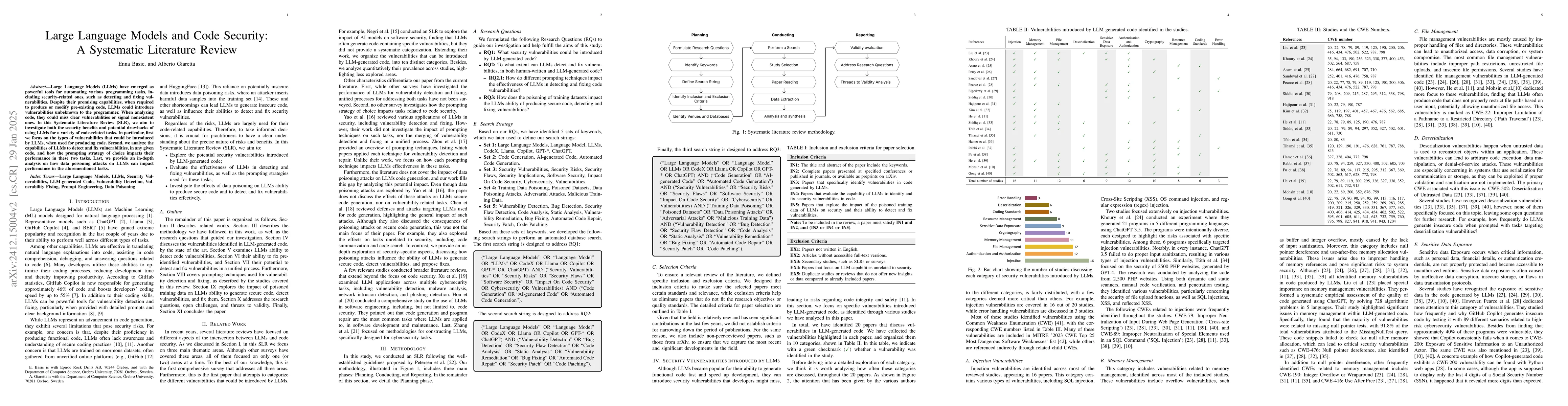 Thumbnail for Large Language Models and Code Security: A Systematic Literature Review