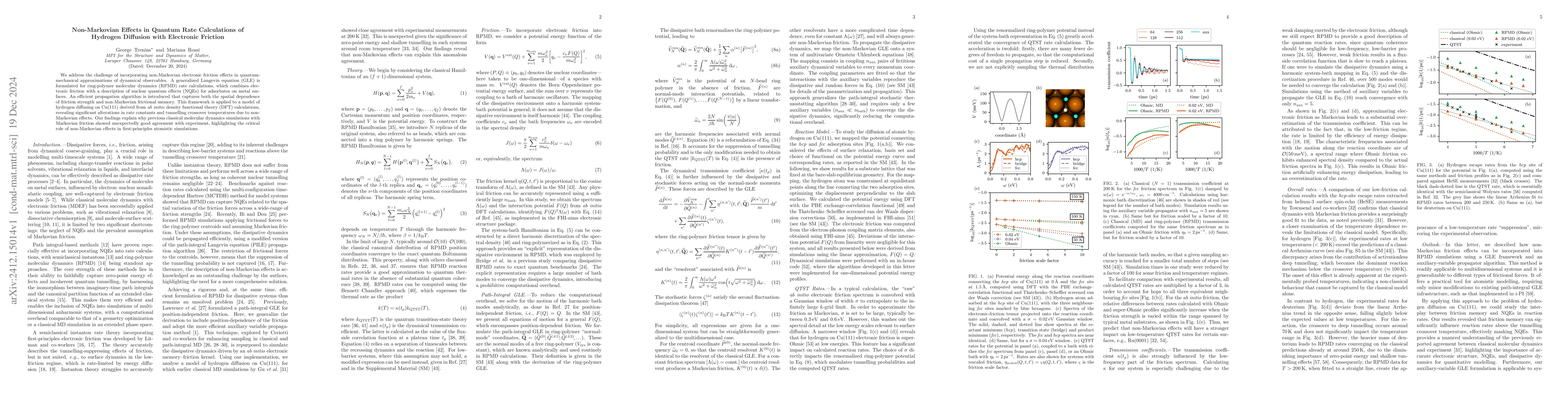 Thumbnail for Non-Markovian Effects in Quantum Rate Calculations of Hydrogen Diffusion
  with Electronic Friction