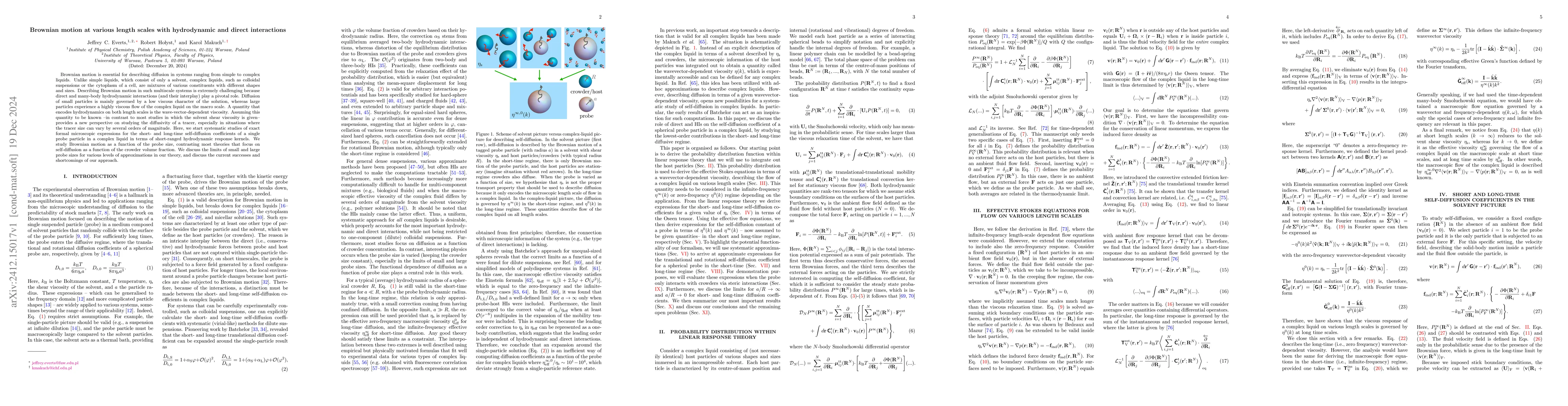 Thumbnail for Brownian motion at various length scales with hydrodynamic and direct
  interactions