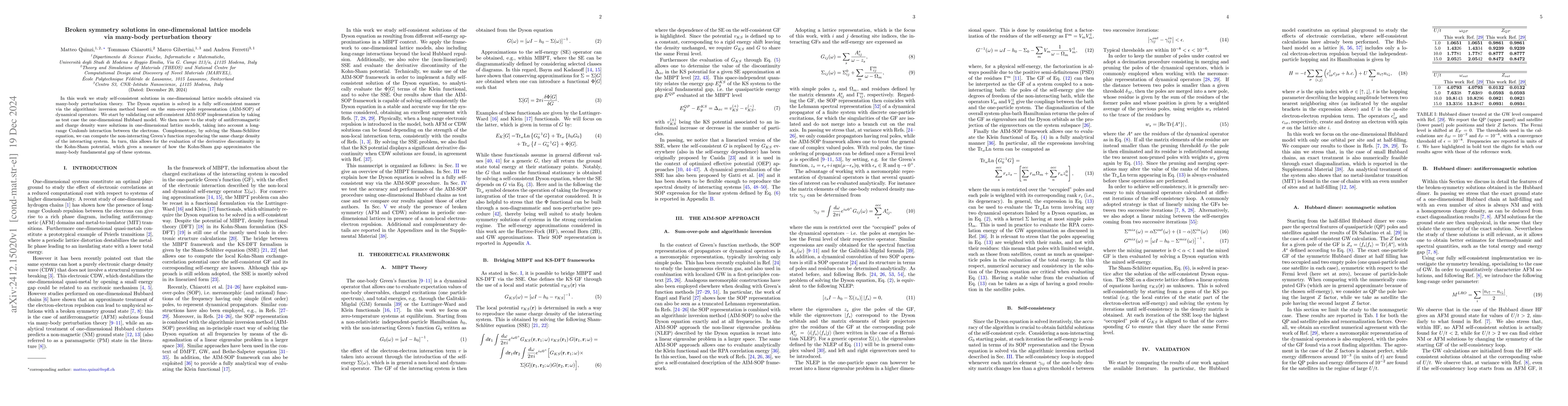 Thumbnail for Broken symmetry solutions in one-dimensional lattice models via
  many-body perturbation theory