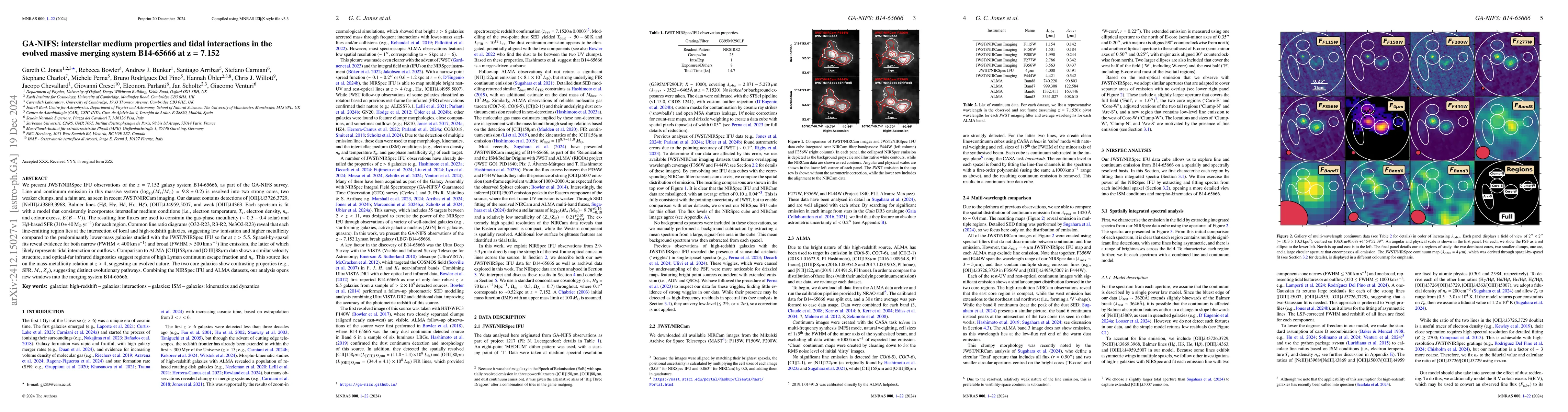 Thumbnail for GA-NIFS: interstellar medium properties and tidal interactions in the
  evolved massive merging system B14-65666 at z = 7.152