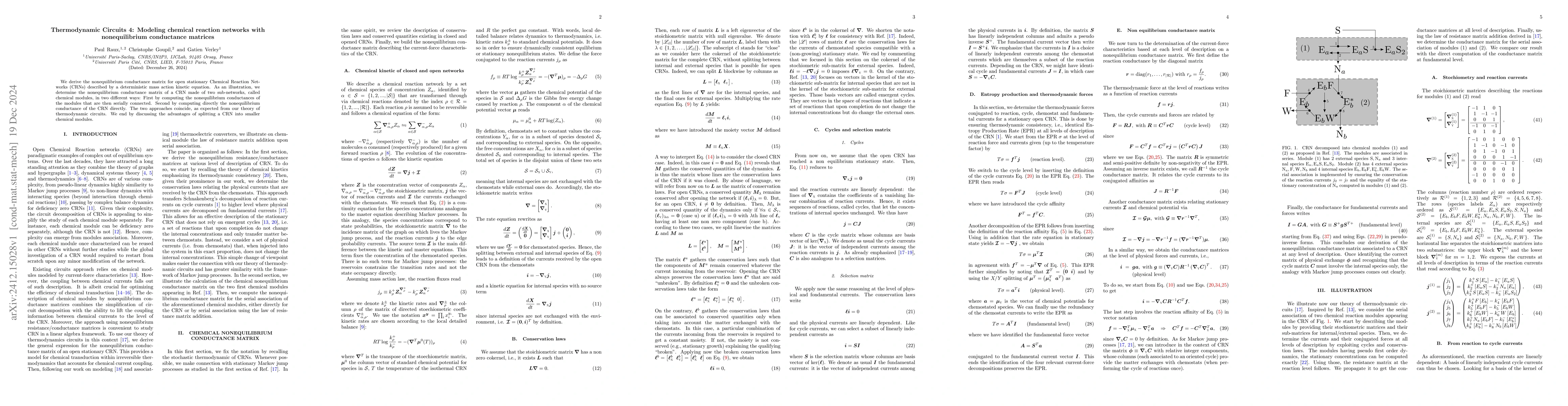 Thumbnail for Thermodynamic Circuits 4: Modeling chemical reaction networks with
  nonequilibrium conductance matrices