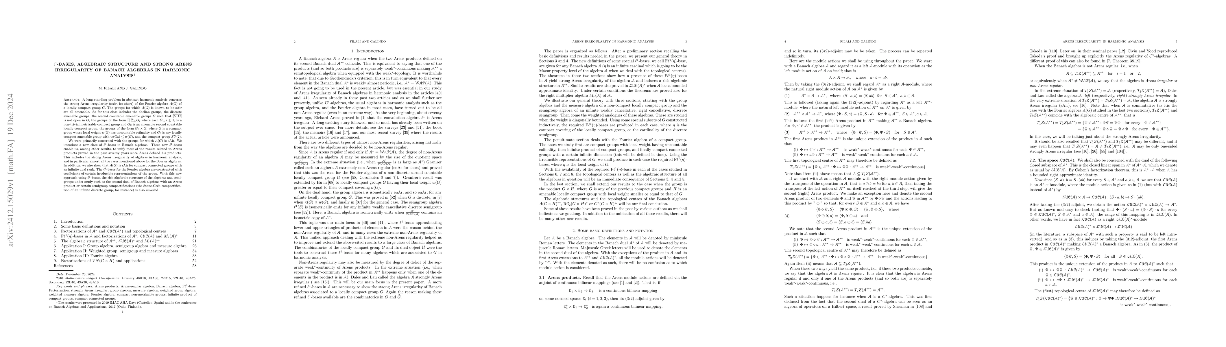 Thumbnail for $\ell^1$-bases, algebraic structure and strong Arens irregularity of
  Banach algebras in harmonic analysis$^1$