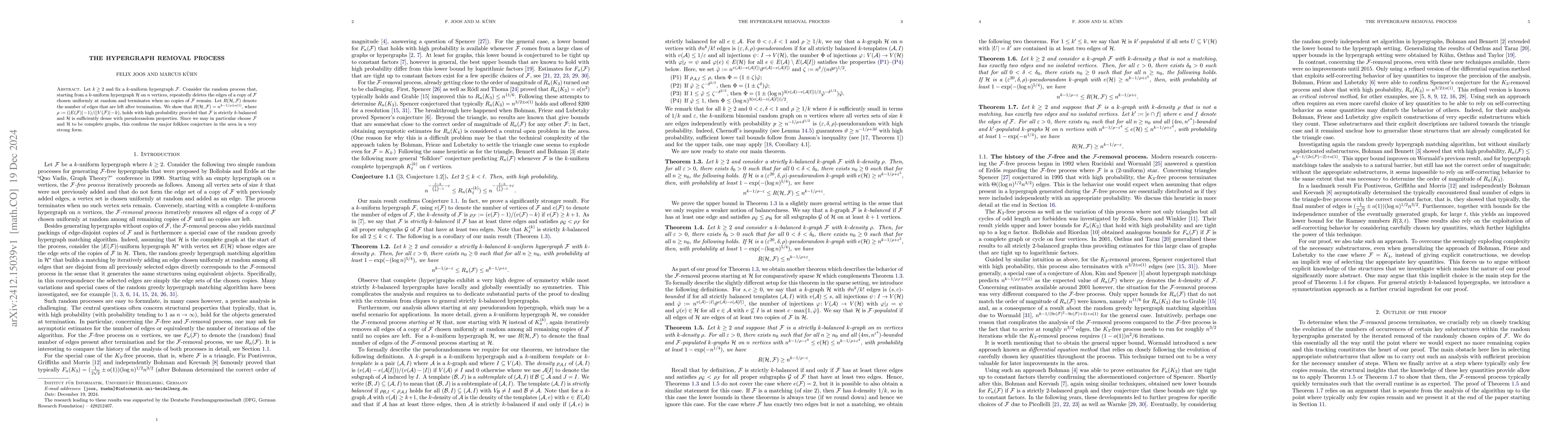 Thumbnail for The hypergraph removal process