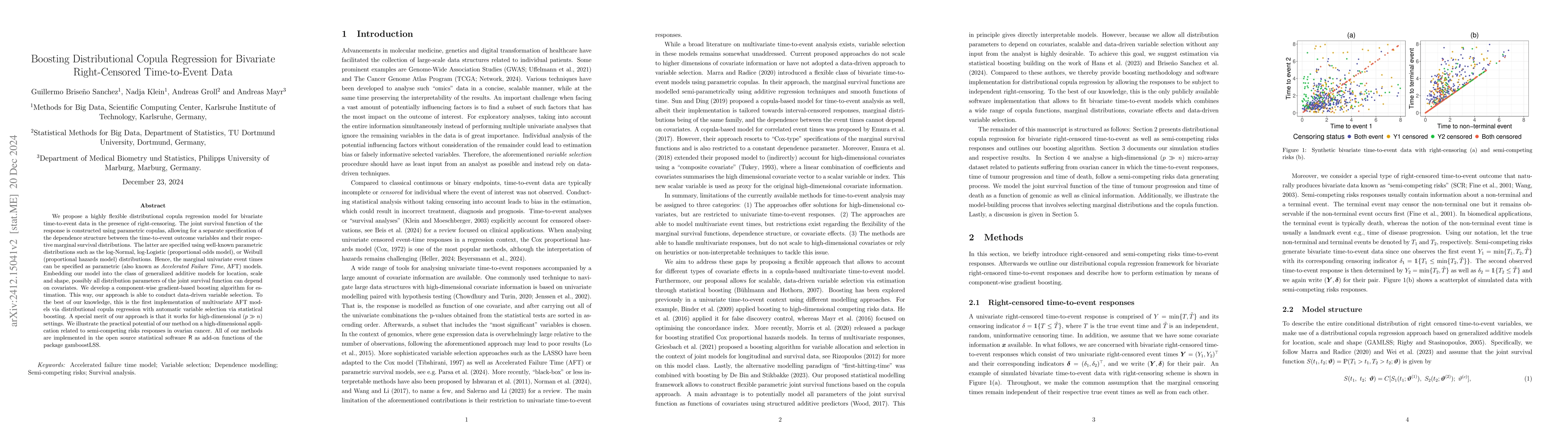 Thumbnail for Boosting Distributional Copula Regression for Bivariate Right-Censored
  Time-to-Event Data