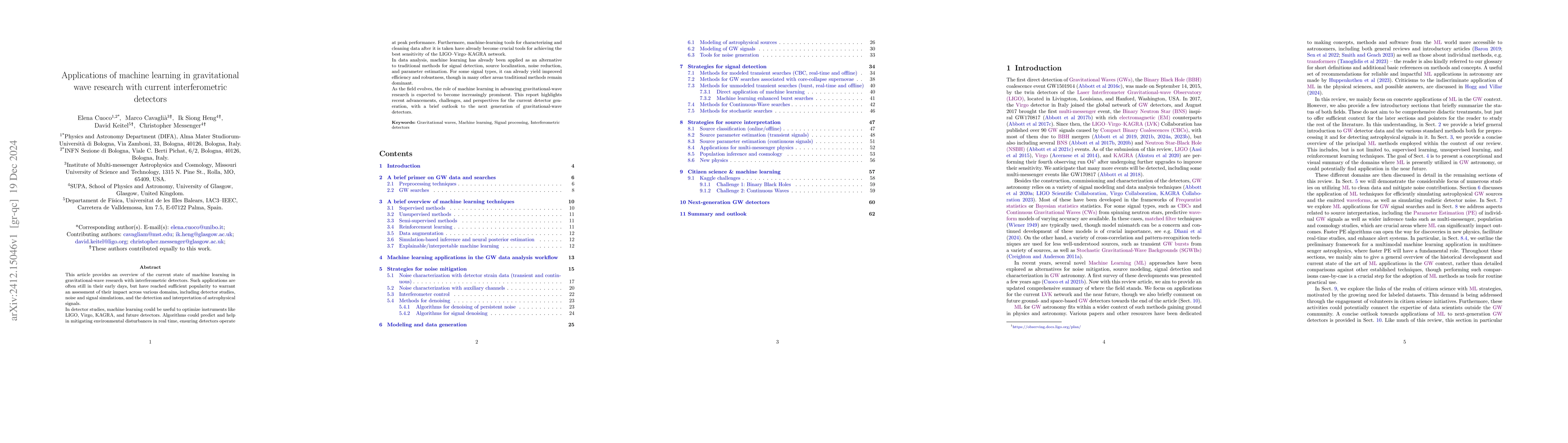 Thumbnail for Applications of machine learning in gravitational wave research with
  current interferometric detectors