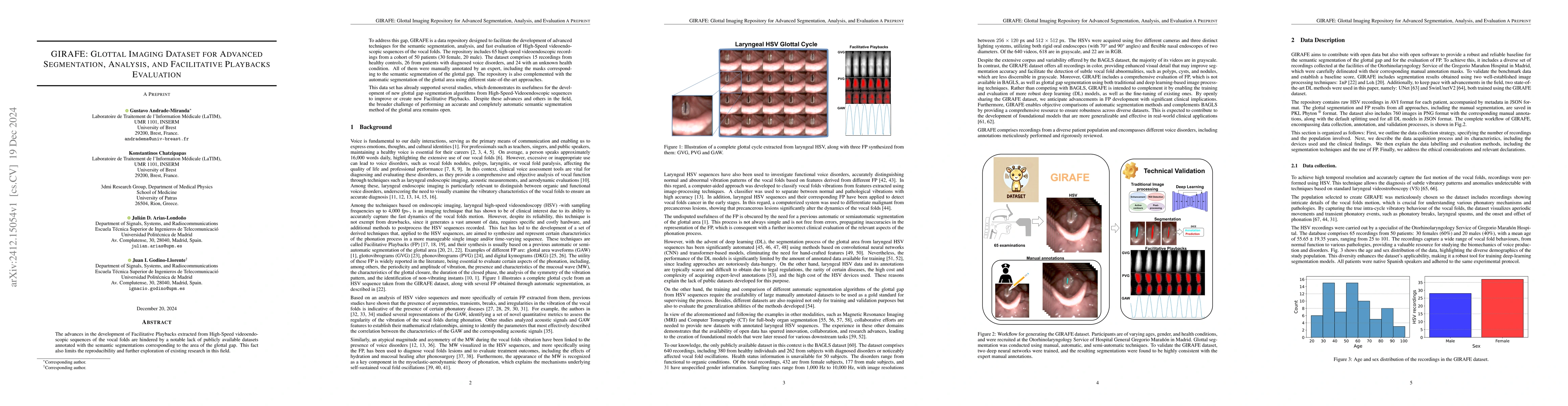 Thumbnail for GIRAFE: Glottal Imaging Dataset for Advanced Segmentation, Analysis, and
  Facilitative Playbacks Evaluation