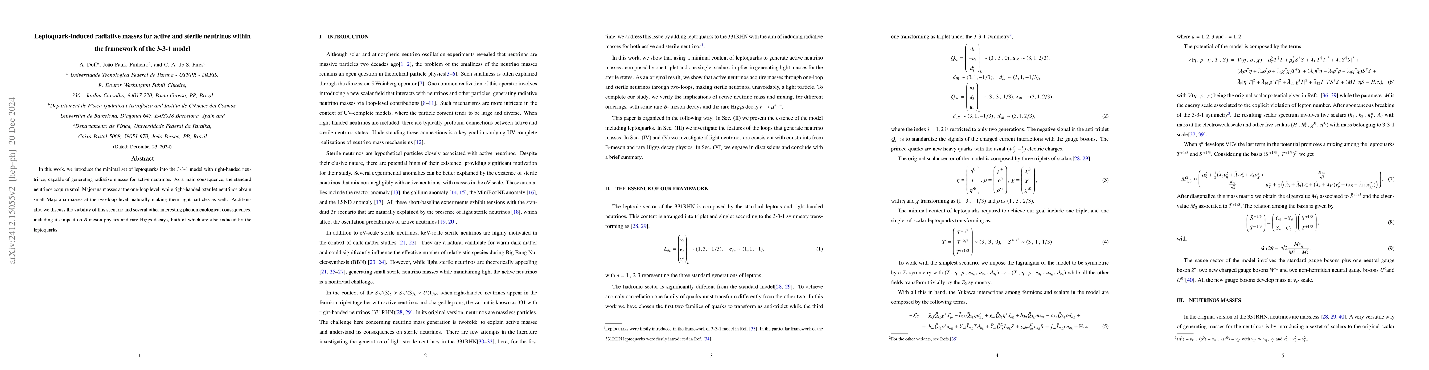 Thumbnail for Leptoquark-induced radiative masses for active and sterile neutrinos
  within the framework of the 3-3-1 model