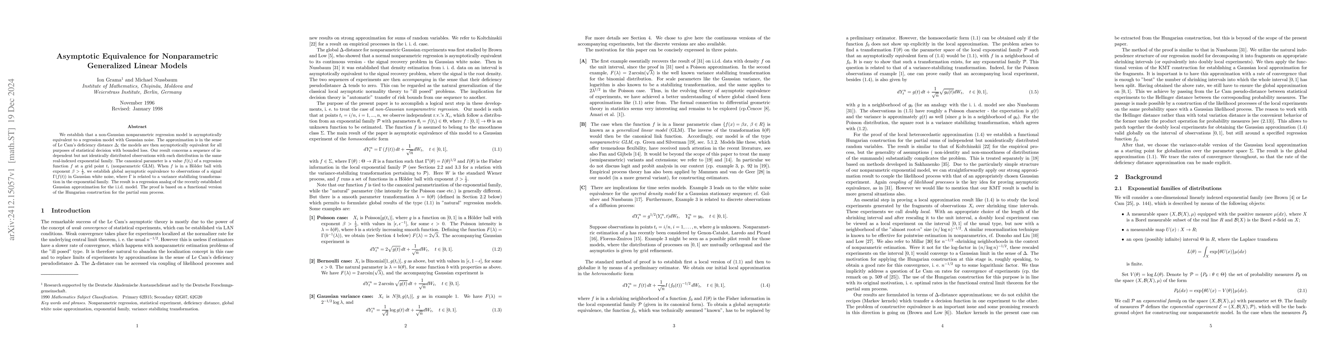 Thumbnail for Asymptotic Equivalence for Nonparametric Generalized Linear Models