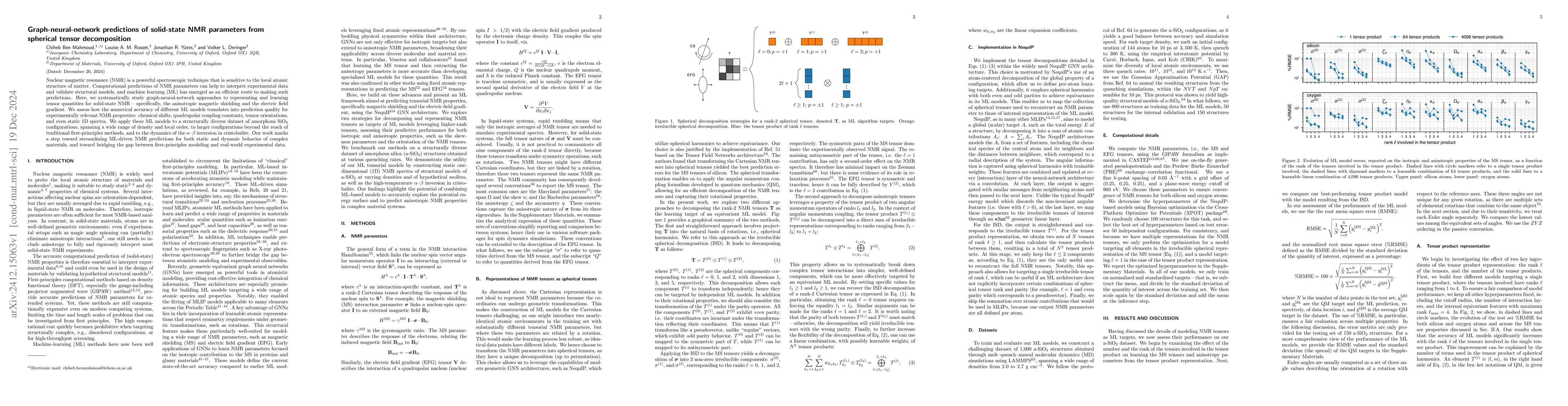 Thumbnail for Graph-neural-network predictions of solid-state NMR parameters from
  spherical tensor decomposition