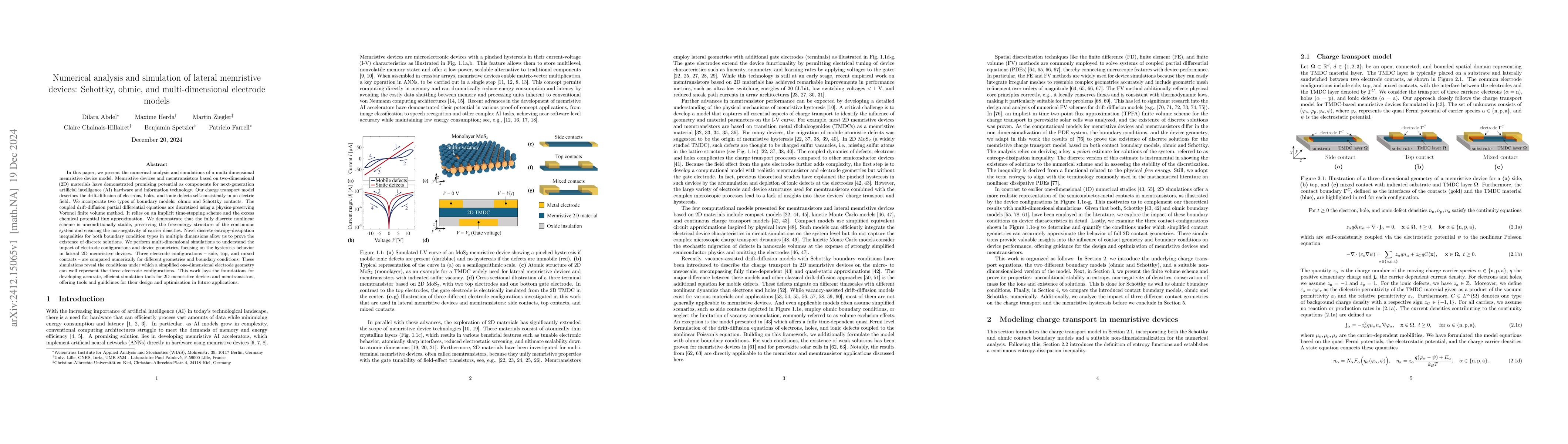 Thumbnail for Numerical analysis and simulation of lateral memristive devices:
  Schottky, ohmic, and multi-dimensional electrode models