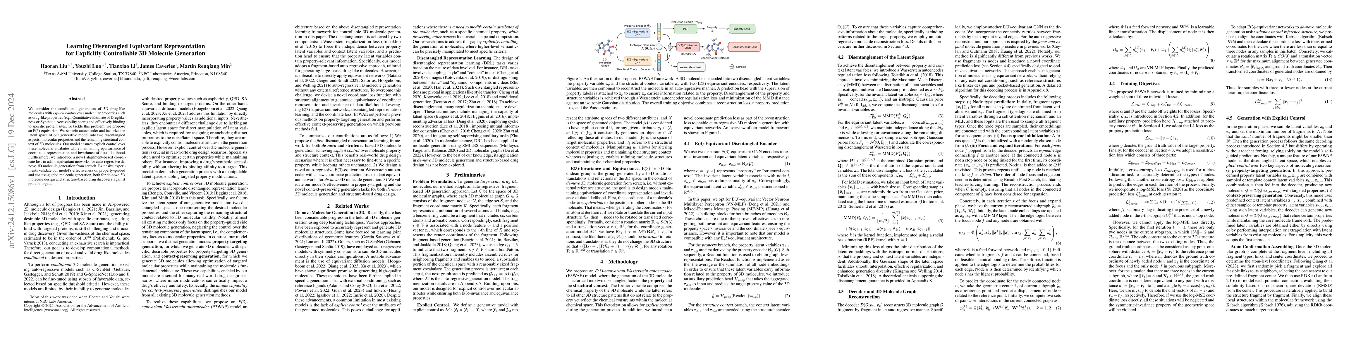 Thumbnail for Learning Disentangled Equivariant Representation for Explicitly
  Controllable 3D Molecule Generation