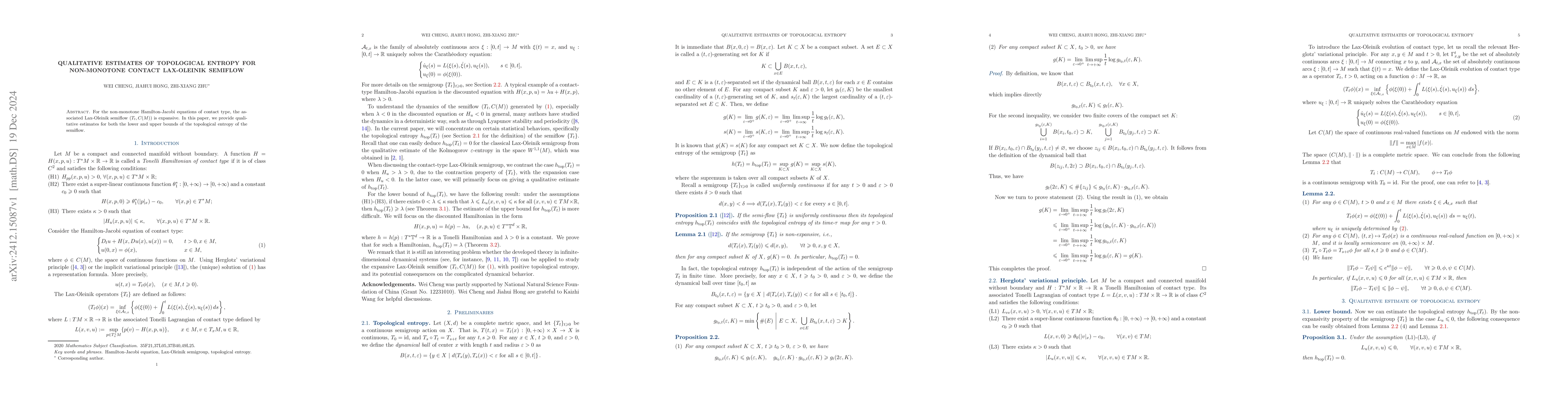 Thumbnail for Qualitative Estimates of Topological Entropy for Non-Monotone Contact
  Lax-Oleinik Semiflow