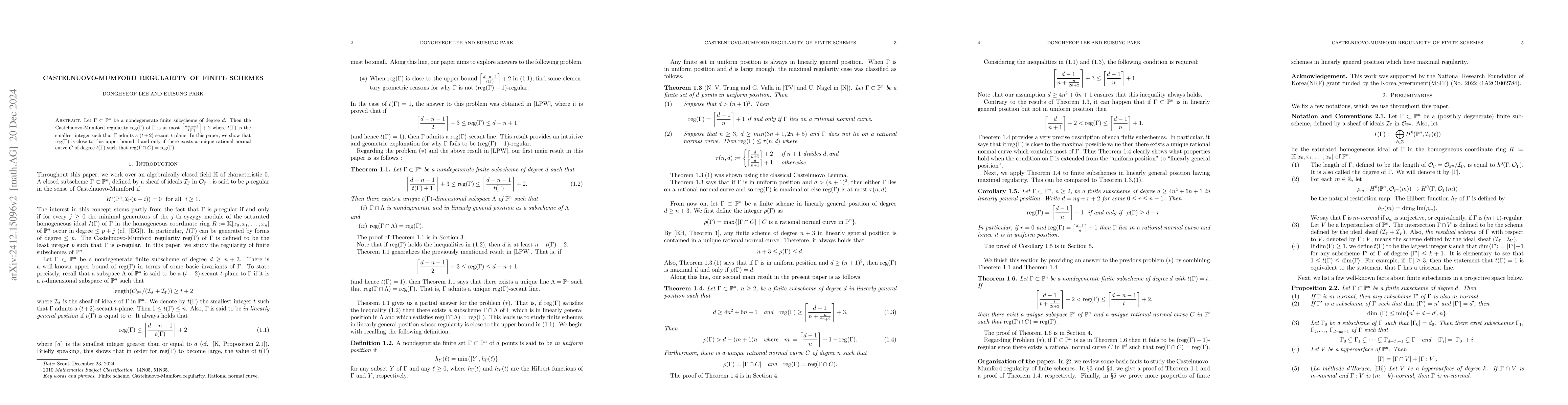 Thumbnail for Castelnuovo-Mumford regularity of finite schemes