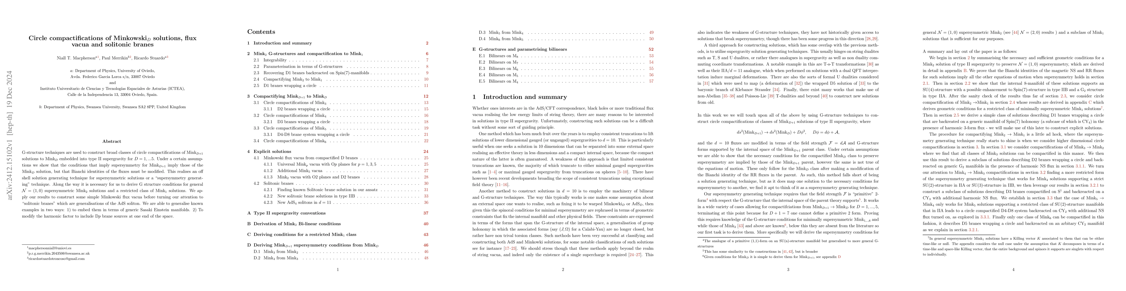 Thumbnail for Circle compactifications of Minkowski$_D$ solutions, flux vacua and
  solitonic branes