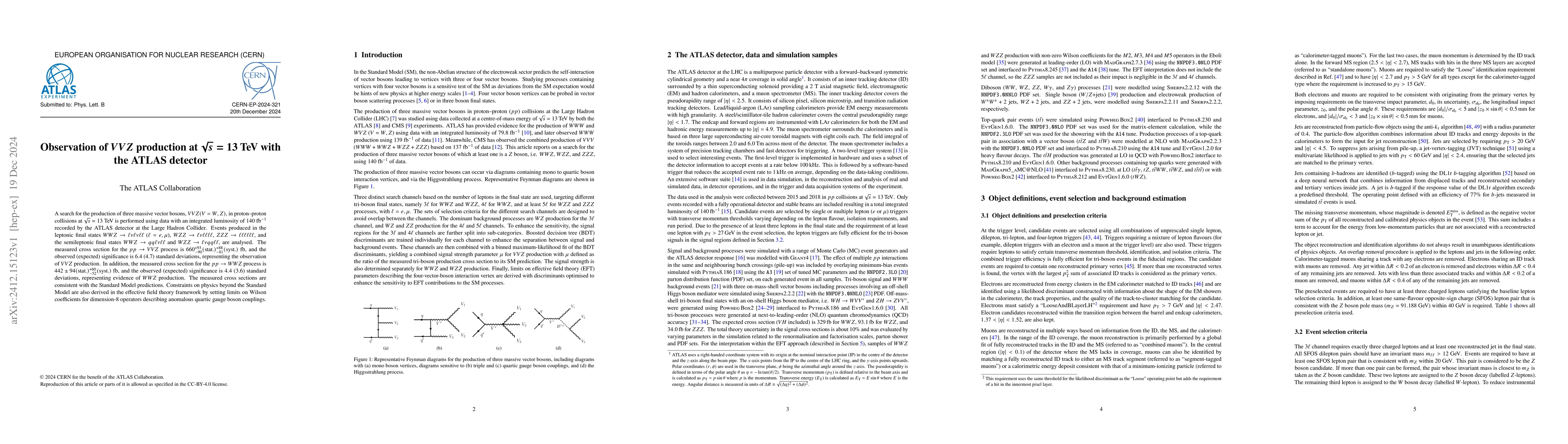Thumbnail for Observation of $VVZ$ production at $\sqrt{s}=13$ TeV with the ATLAS
  detector
