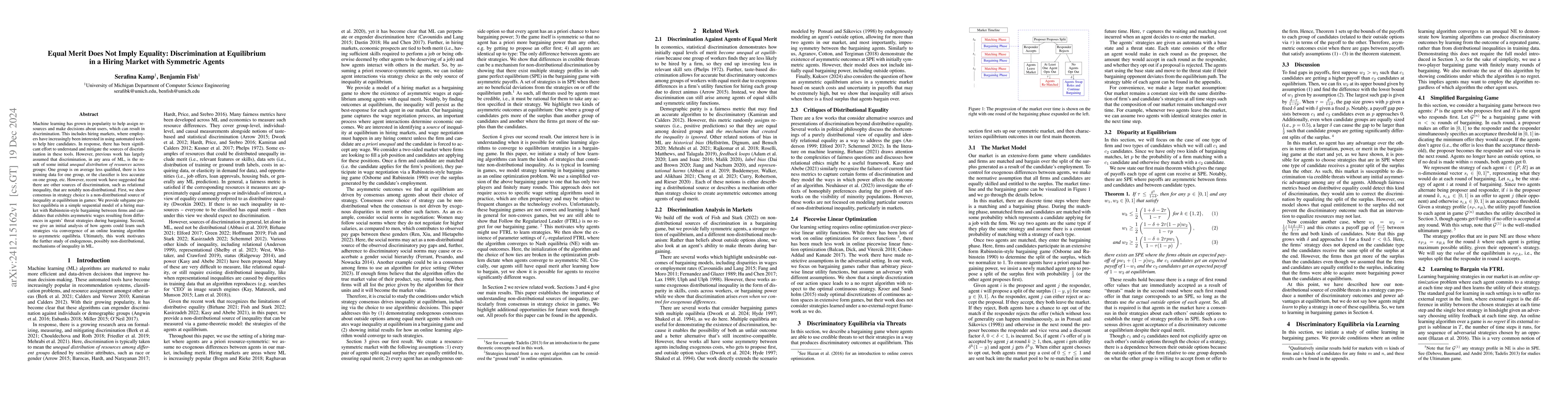 Thumbnail for Equal Merit Does Not Imply Equality: Discrimination at Equilibrium in a
  Hiring Market with Symmetric Agents