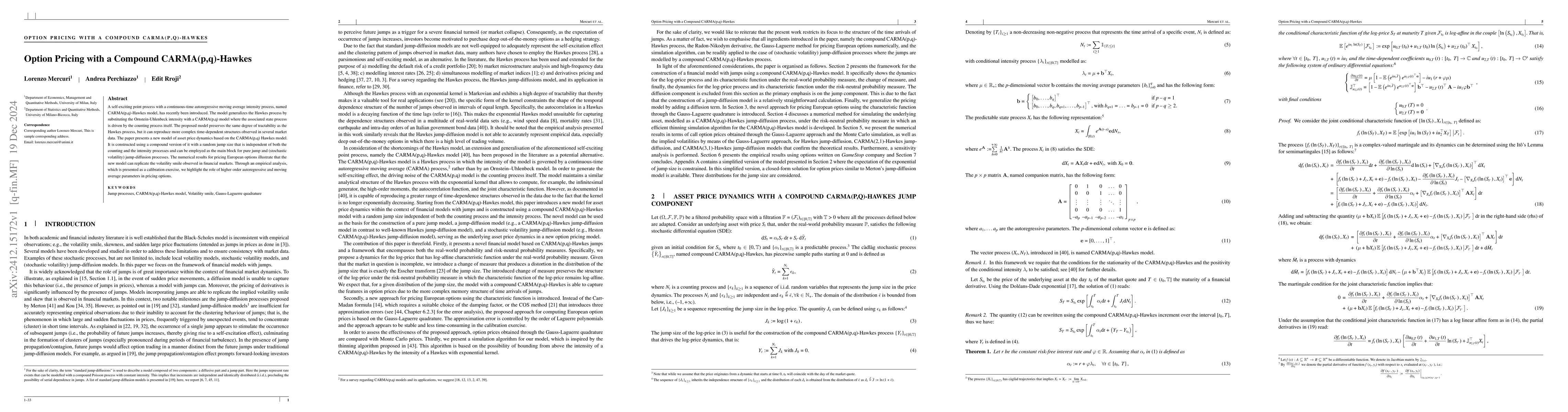 Thumbnail for Option Pricing with a Compound CARMA(p,q)-Hawkes