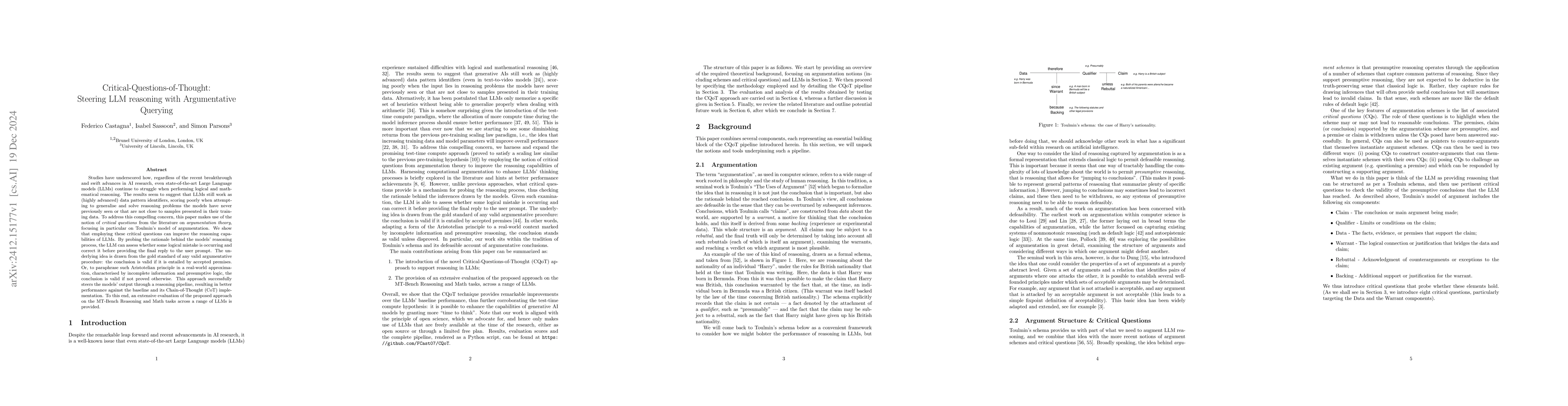 Thumbnail for Critical-Questions-of-Thought: Steering LLM reasoning with Argumentative
  Querying