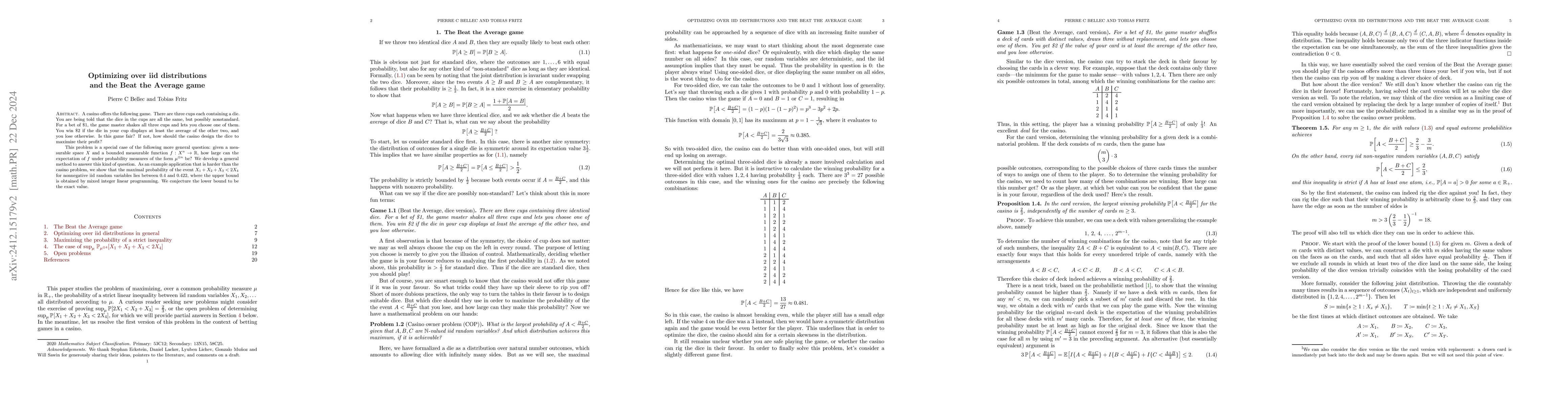 Thumbnail for Optimizing over iid distributions and the Beat the Average game