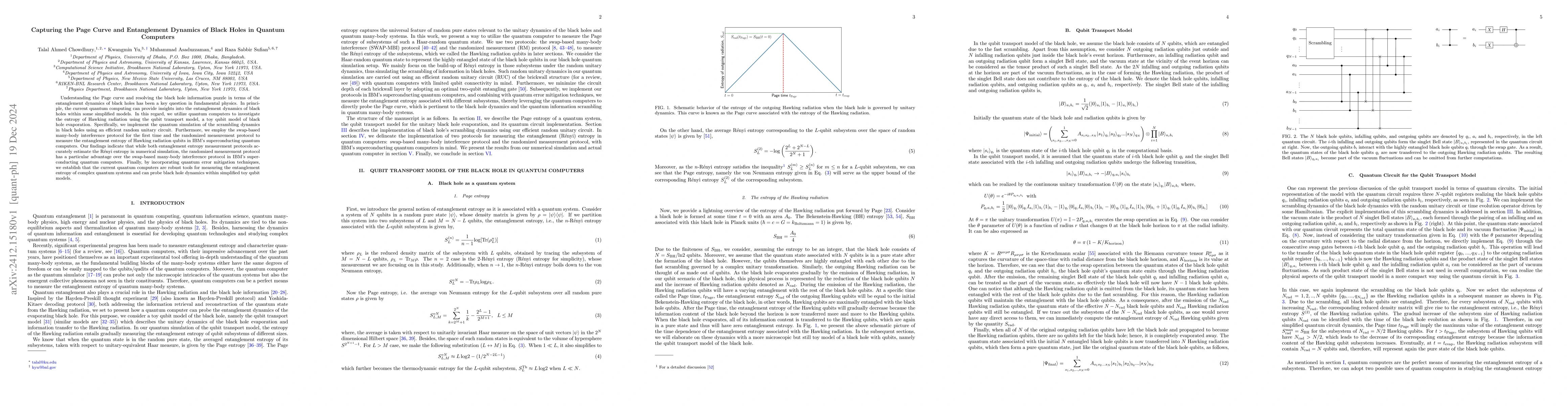 Thumbnail for Capturing the Page Curve and Entanglement Dynamics of Black Holes in
  Quantum Computers