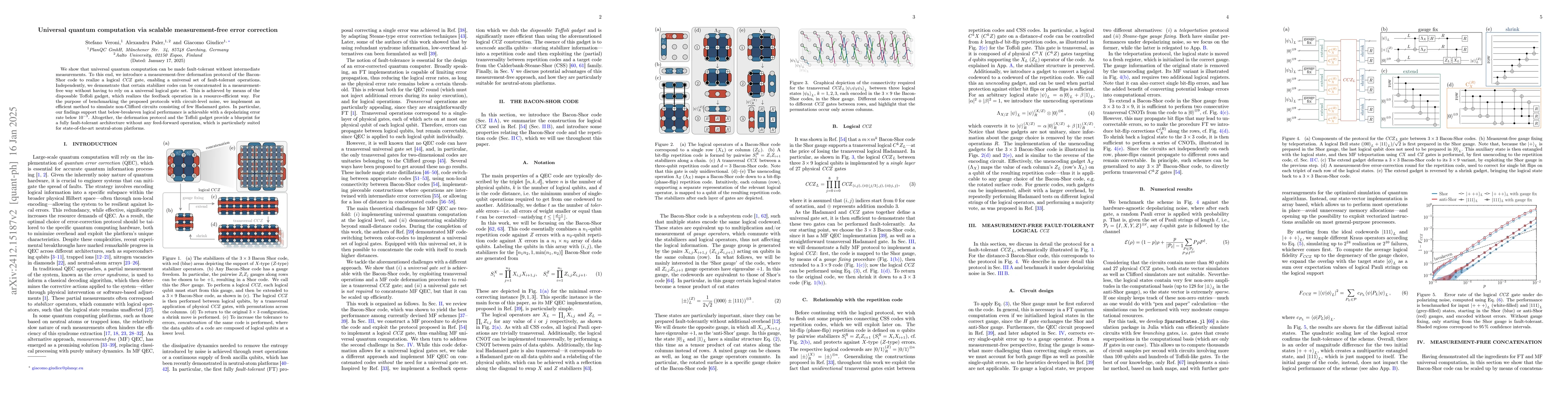 Thumbnail for Universal quantum computation via scalable measurement-free error
  correction