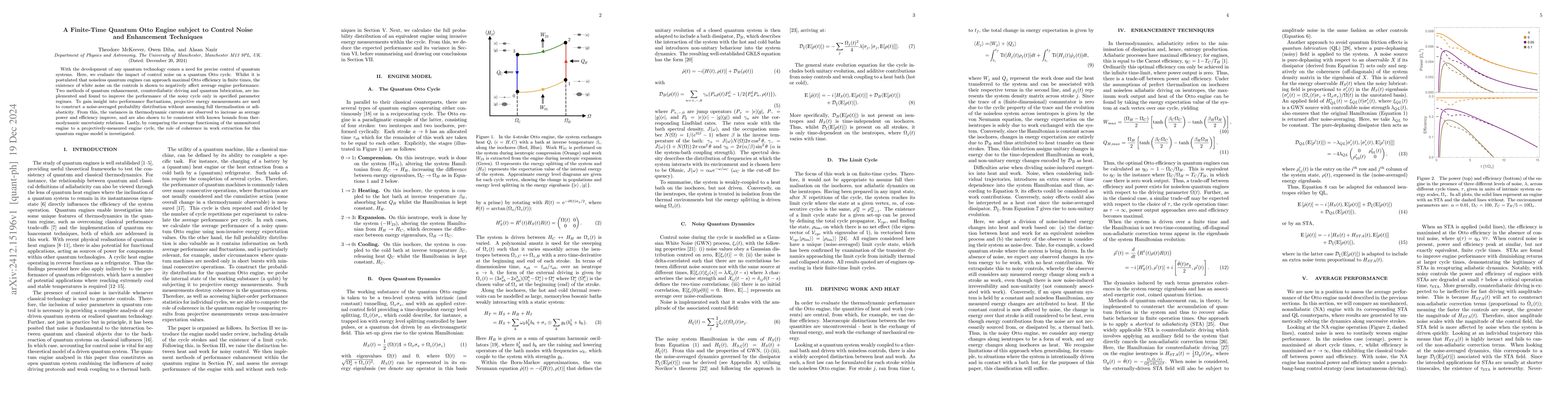 Thumbnail for A Finite-Time Quantum Otto Engine subject to Control Noise and
  Enhancement Techniques