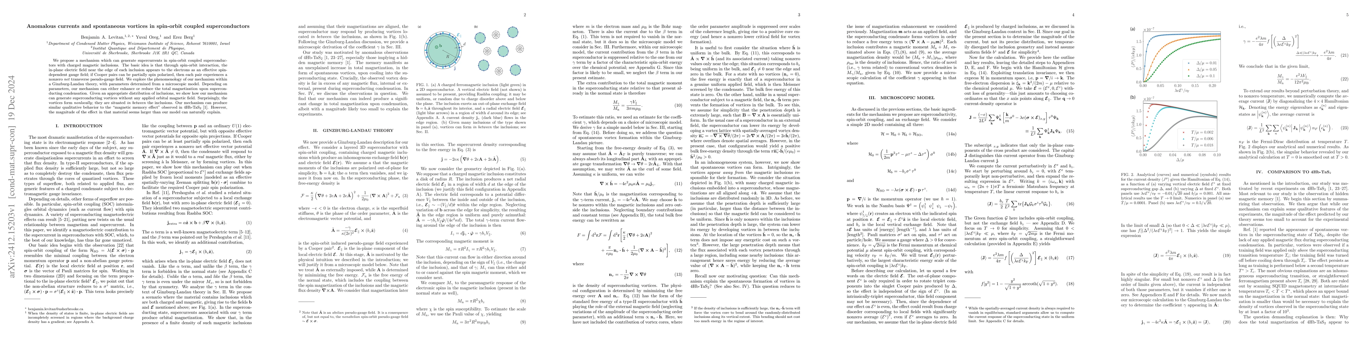Thumbnail for Anomalous currents and spontaneous vortices in spin-orbit coupled
  superconductors