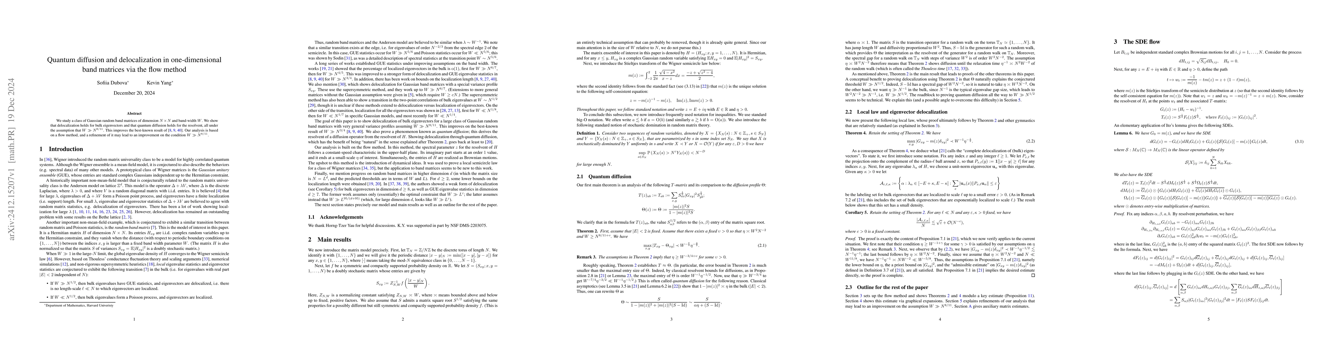 Thumbnail for Quantum diffusion and delocalization in one-dimensional band matrices
  via the flow method