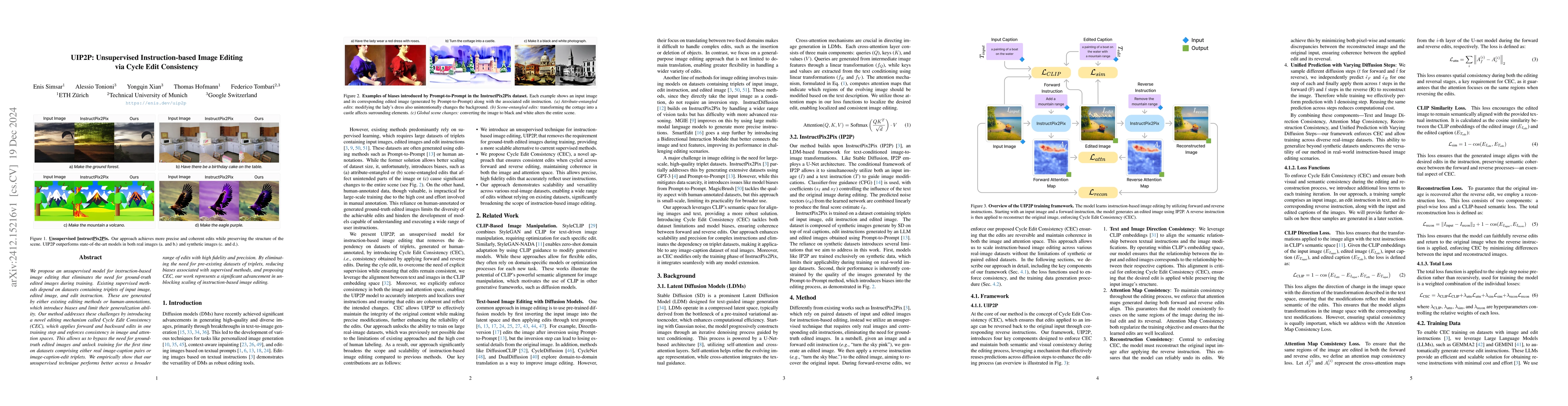 Thumbnail for UIP2P: Unsupervised Instruction-based Image Editing via Cycle Edit
  Consistency