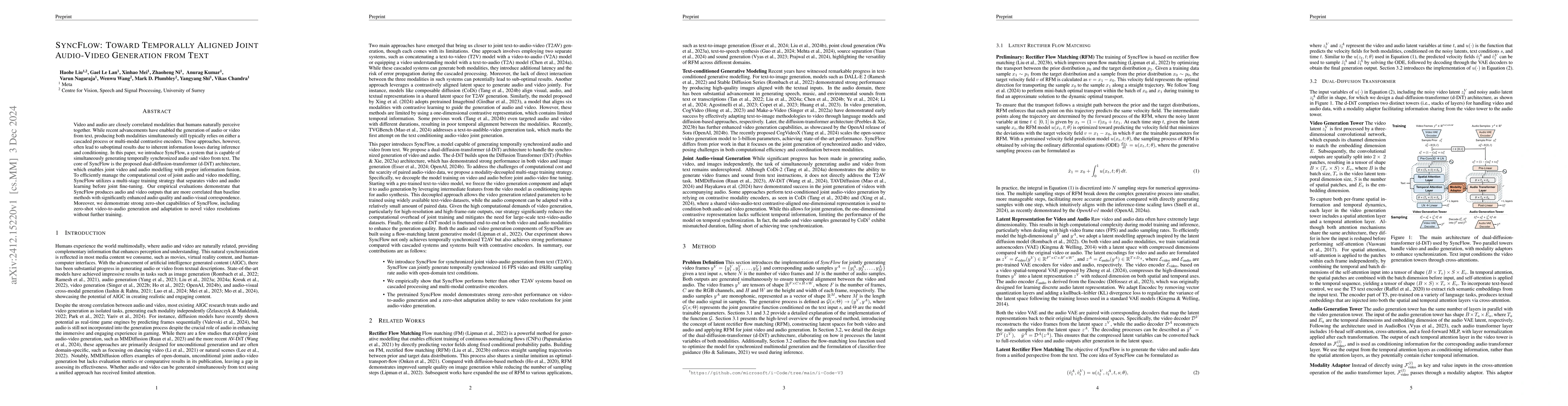 Thumbnail for SyncFlow: Toward Temporally Aligned Joint Audio-Video Generation from
  Text