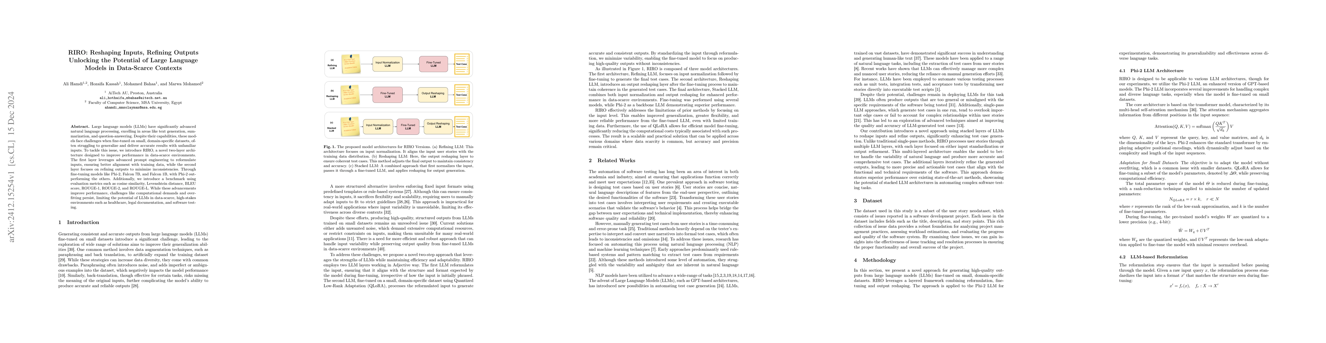 Thumbnail for RIRO: Reshaping Inputs, Refining Outputs Unlocking the Potential of
  Large Language Models in Data-Scarce Contexts