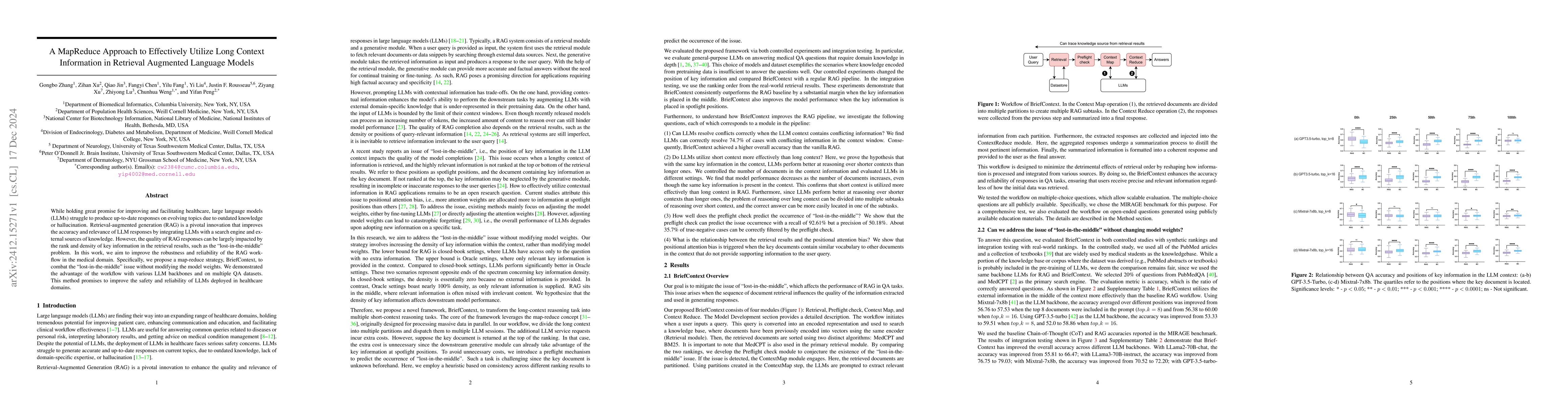 Thumbnail for A MapReduce Approach to Effectively Utilize Long Context Information in
  Retrieval Augmented Language Models
